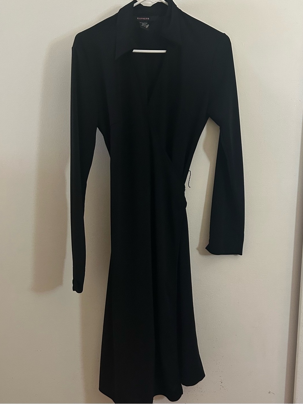 Express Black Long-Sleeve Wrap Dress